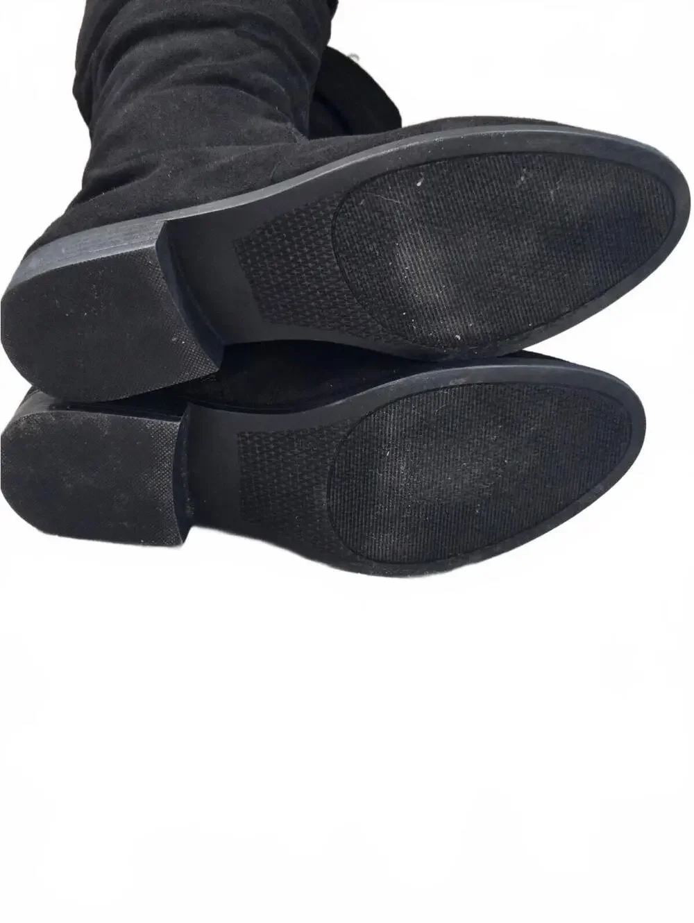Bella Marie Black Over-the-Knee Fold-Over Flat Boots with Side Zipper